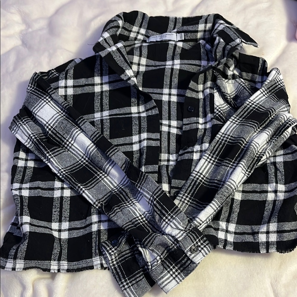 Plaid Button Down Shirt - Black and White